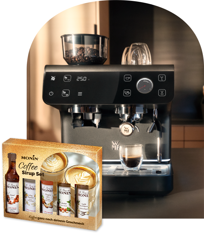 Monin - 5x WMF-Espresso Pro Kaffeemaschine mit MONIN Sirup-Set, 65x MONIN x WMF Kaffee-Pakete