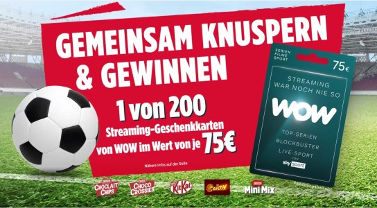 Nestle - 200x1 Streaming Geschenkkarte von WOW im Wert von 75 € (Produktkauf)