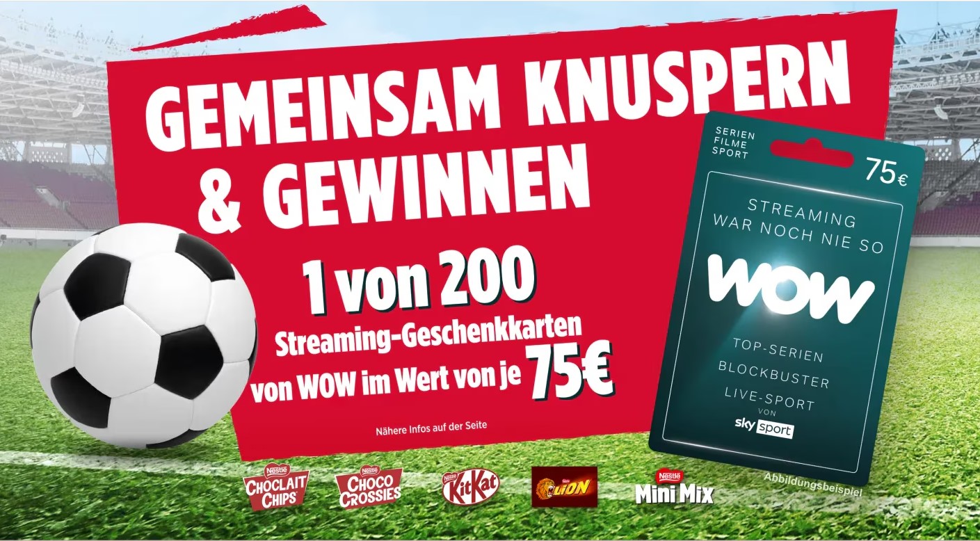 Nestle - 200x1 Streaming Geschenkkarte von WOW im Wert von 75 € (Produktkauf)