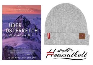 oeticket - eine Merino Österreich Mütze von Hoamatkult - der Kultmarke aus Österreich oder 1x2 KinogutscheineÜBER ÖSTERREICH - EINE HÖHERE SICHT