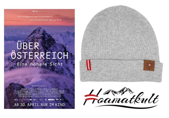 oeticket - eine Merino Österreich Mütze von Hoamatkult - der Kultmarke aus Österreich oder 1x2 KinogutscheineÜBER ÖSTERREICH - EINE HÖHERE SICHT