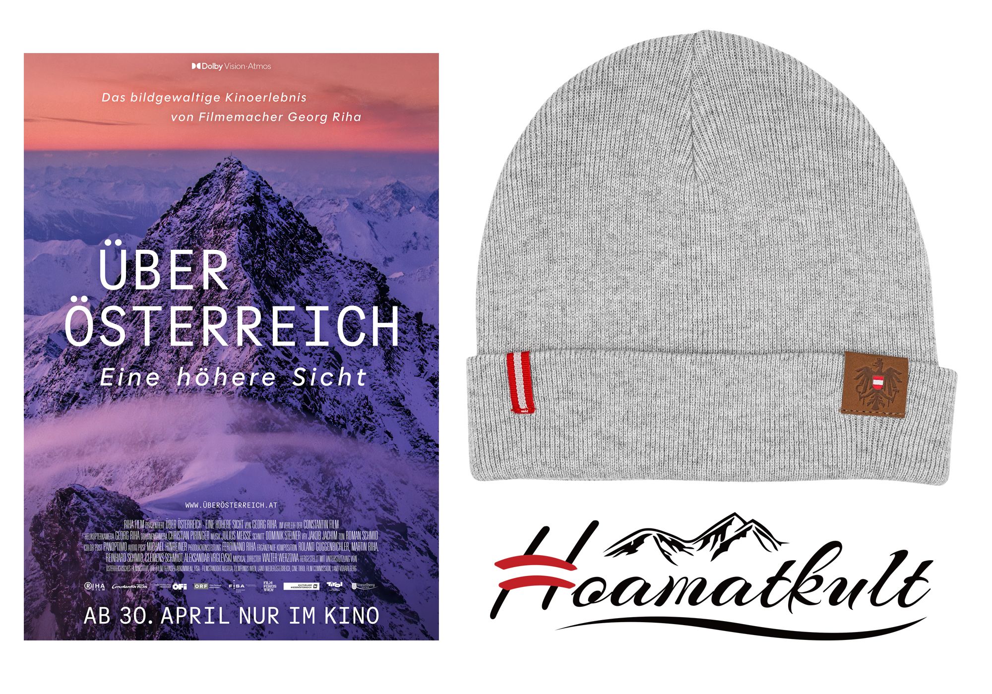 oeticket - eine Merino Österreich Mütze von Hoamatkult - der Kultmarke aus Österreich oder 1x2 KinogutscheineÜBER ÖSTERREICH - EINE HÖHERE SICHT