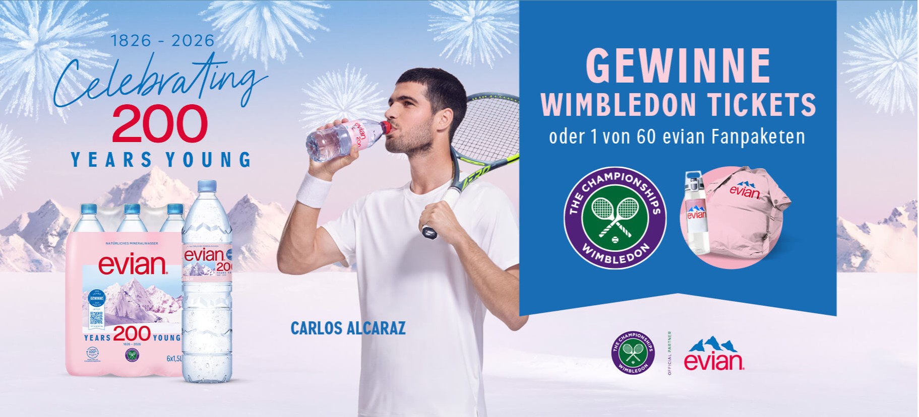 REWE - 1x2 Centre Court Tickets Wimbledon am 09.07.2026 inkl. Zugang Evian Loge, 60x1 Fanpaket (Produktkauf)