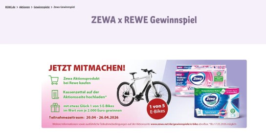 REWE - 5x1 E-Bike im Wert von je 2.000 € gewinnen (Produktkauf)