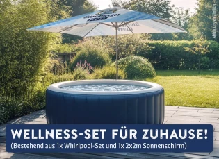 Starnberger Brauhaus - „Wellness-Set für zuhause“, bestehend aus einem Whirlpool-Set und einem 2m-Sonnenschirm