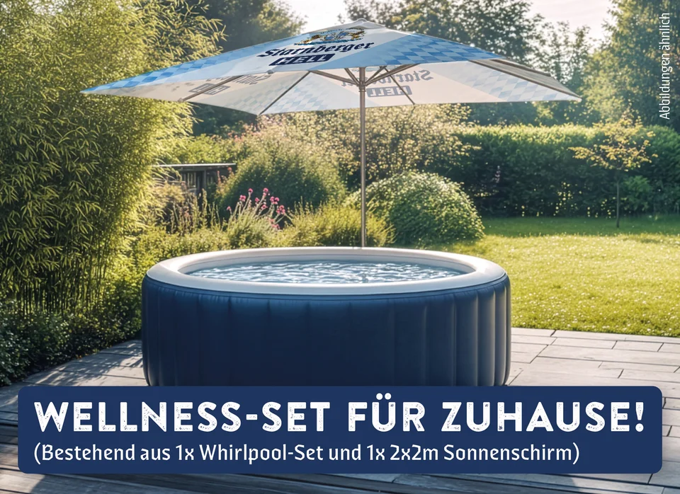 Starnberger Brauhaus - „Wellness-Set für zuhause“, bestehend aus einem Whirlpool-Set und einem 2m-Sonnenschirm