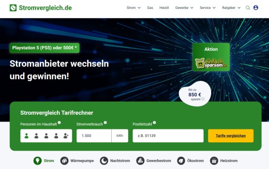 Stromvergleich.de: Stromanbieter wechseln & PS5 oder 500 € gewinnen
