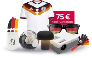 Adler - 1x Hauptpreis : Nationalmannschafts-Fußballtrikot (Replica) – Bestellland = Trikotauswahl Wettbewerbs-Fußball Kooduu Sensa Play tragbarer JBL-Lautsprecher mit Licht