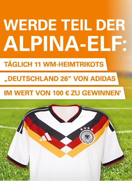 Alpina - täglich 11 WM-Heimtrikots „Deutschland 26“ von adidas im Wert von jeweils 100 €