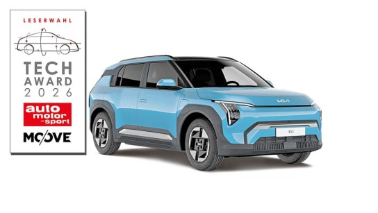 Auto Motor und Sport - Kia EV3 Air in Frostblau im Wert von 36.280 EUR.