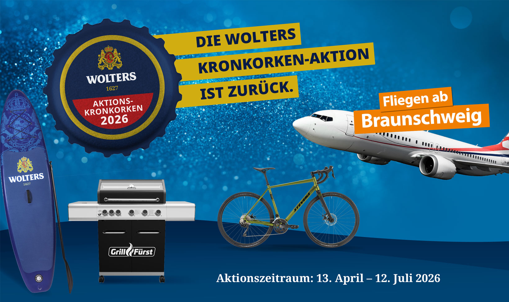 Brauhaus Wolters - Hauptgewinn: 2x1 Luxusreise zu 9 Tagen nach Kreta mit Flug ab/an Braunschweig in den Herbstferien, 5x1 Grillfürst Grill, 13x1 Bikes, SUP Bosrds, und mehr