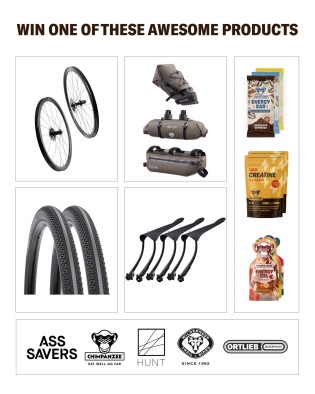 Chimpanzee - 1 x HUNT Carbon-Radsatz, 1x Set ORTLIEB Bikepacking Bags, 3x Satz WTB-Reifen, 1x 3-Monats-Versorgung von Chimpanzee Sports Nutrition, 10x Ass Savers WinWing Mudguard