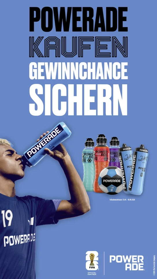 Coca-Cola - DFB Auswärtstrikots, Powerade Fußbälle, Powerade TrinkFlaschen (Produktkauf, App Gewinnspiel)