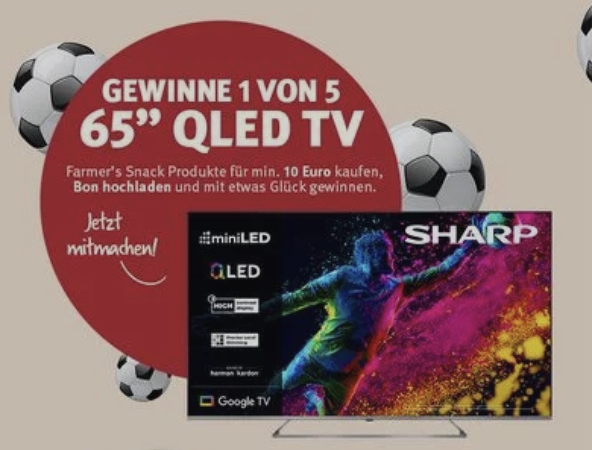 Farmer´s Snack - 5x SHARP 65" QLED TVs