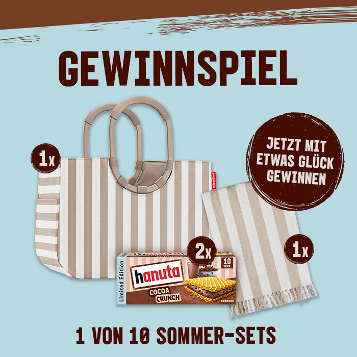 Ferrero - 10x1 Sommerset bestehend aus einem reisenthel loopshopper, einem Hamamtuch und einem hanuta Cocoa Crunch Produktpaket