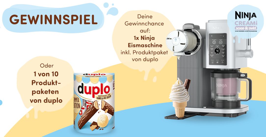 Ferrero - 1x Eismaschine "CREAMi Scoop & Swirl" von Ninja + Produktpaket von duplo | 10 x 1 Produktpaket von duplo