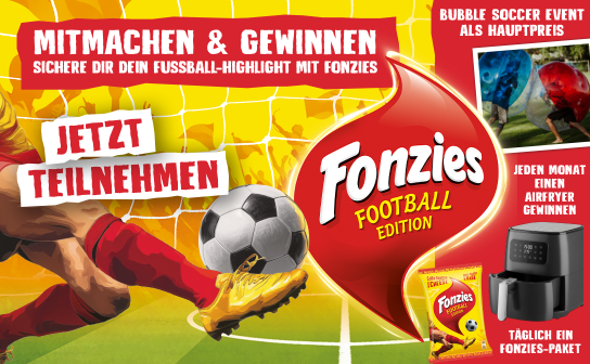 Fonzies: Bubble Soccer Event, monatlich Airfryer und täglich Snack-Pakete zu gewinnen