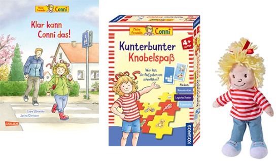 Häfft - 1 x Meine Freundin Conni Puppe 40cm von Heunec 1 x Meine Freundin Conni - Kunterbunter Knobelspaß von KOSMOS und 1 x Conni-Bilderbücher: Klar kann Conni das! vom Carlsen Verlag