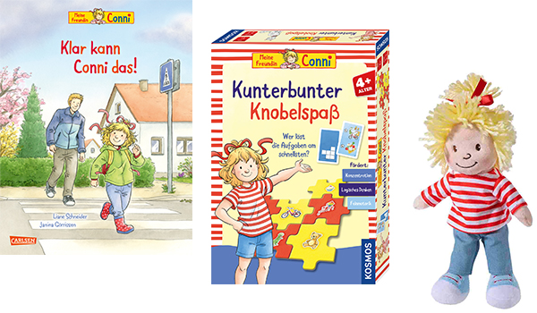 Häfft - 1 x Meine Freundin Conni Puppe 40cm von Heunec 1 x Meine Freundin Conni - Kunterbunter Knobelspaß von KOSMOS und 1 x Conni-Bilderbücher: Klar kann Conni das! vom Carlsen Verlag