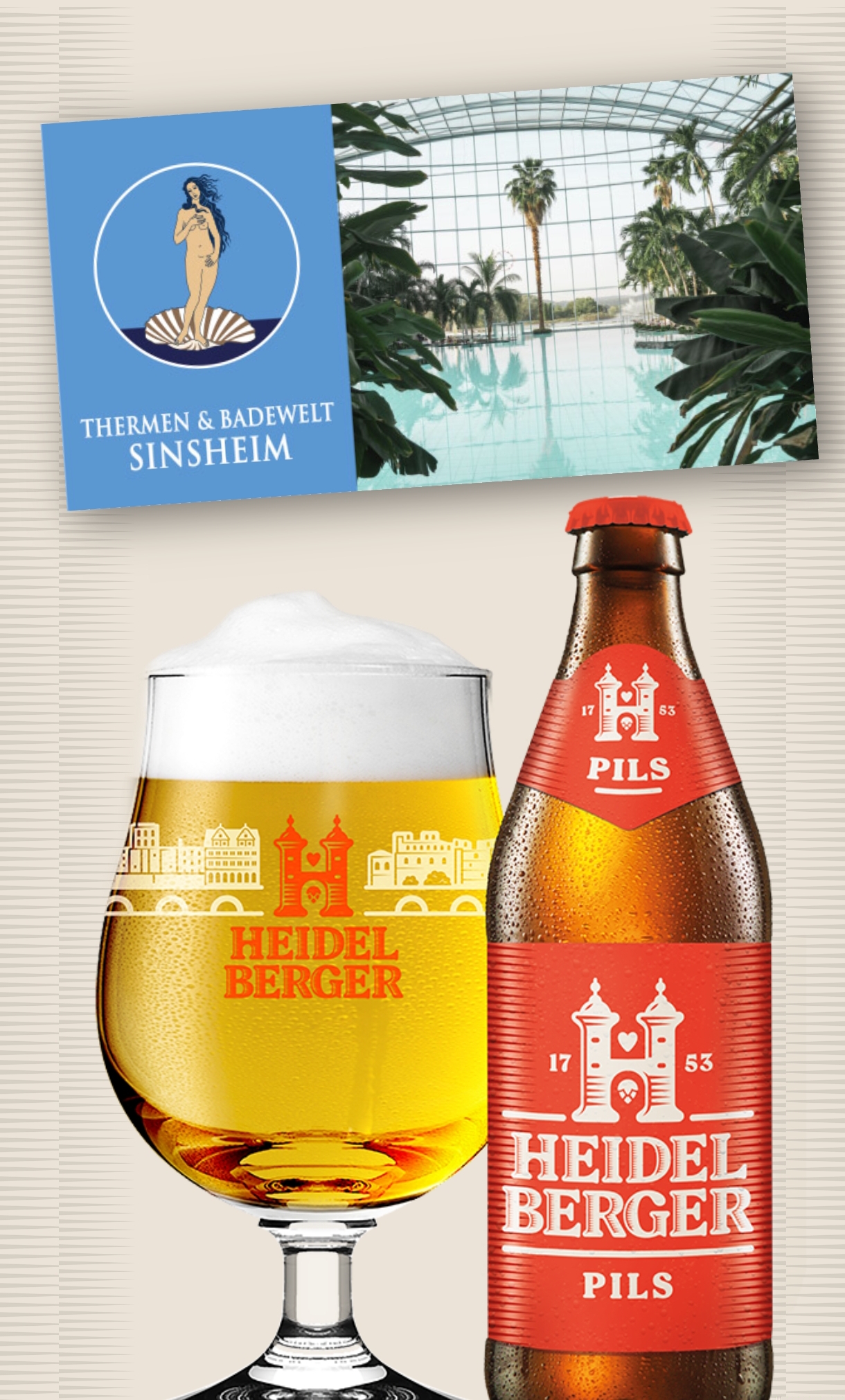 Heidelberger Brauerei - 2 x Eintritt in die Thermen & Badewelt Sinsheim (inkl. Ruheinsel Luna im Bereich Vitaltherme & Sauna & 2 Heidelberger Pils 0,5l)