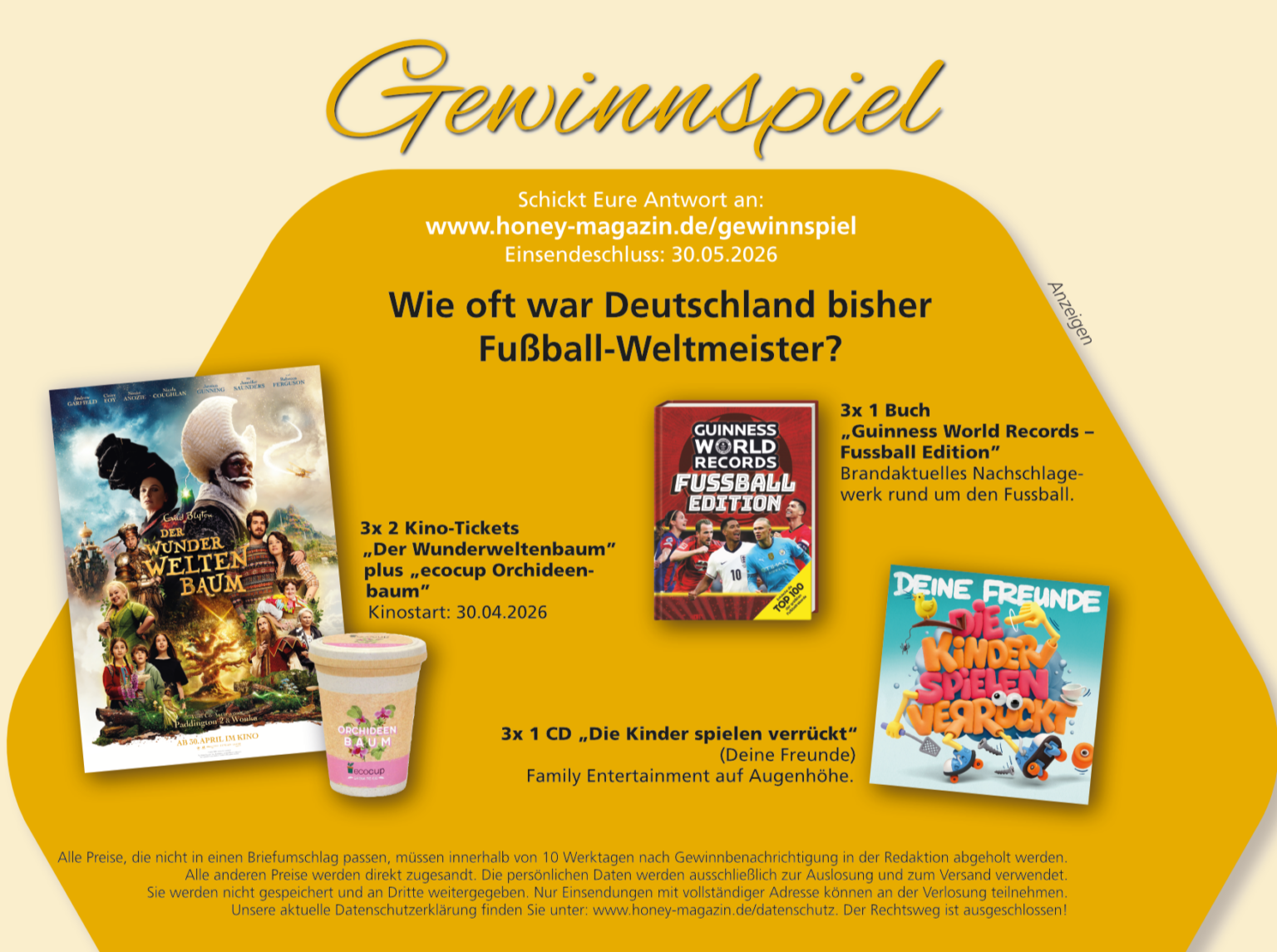 HONEY – Familienmagazin - 3 mal ein Buch Guinness der Rekorde, 3 mal CD Kinder spielen verrückt,