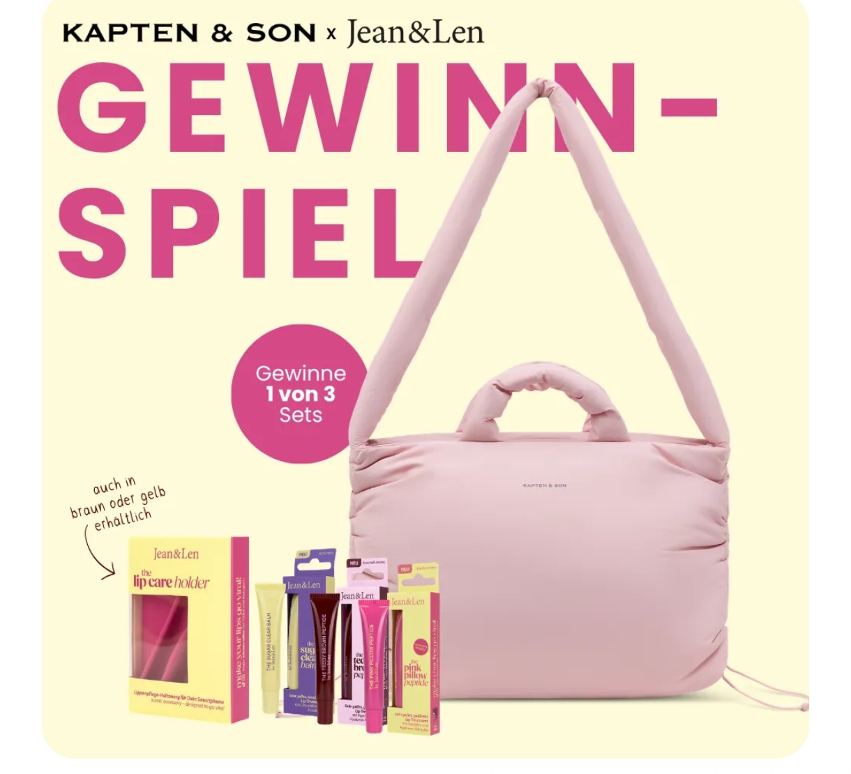 Jean & Len - Skara Cloud Pro Bag in Peach Pink + Jean&Len Lip Care