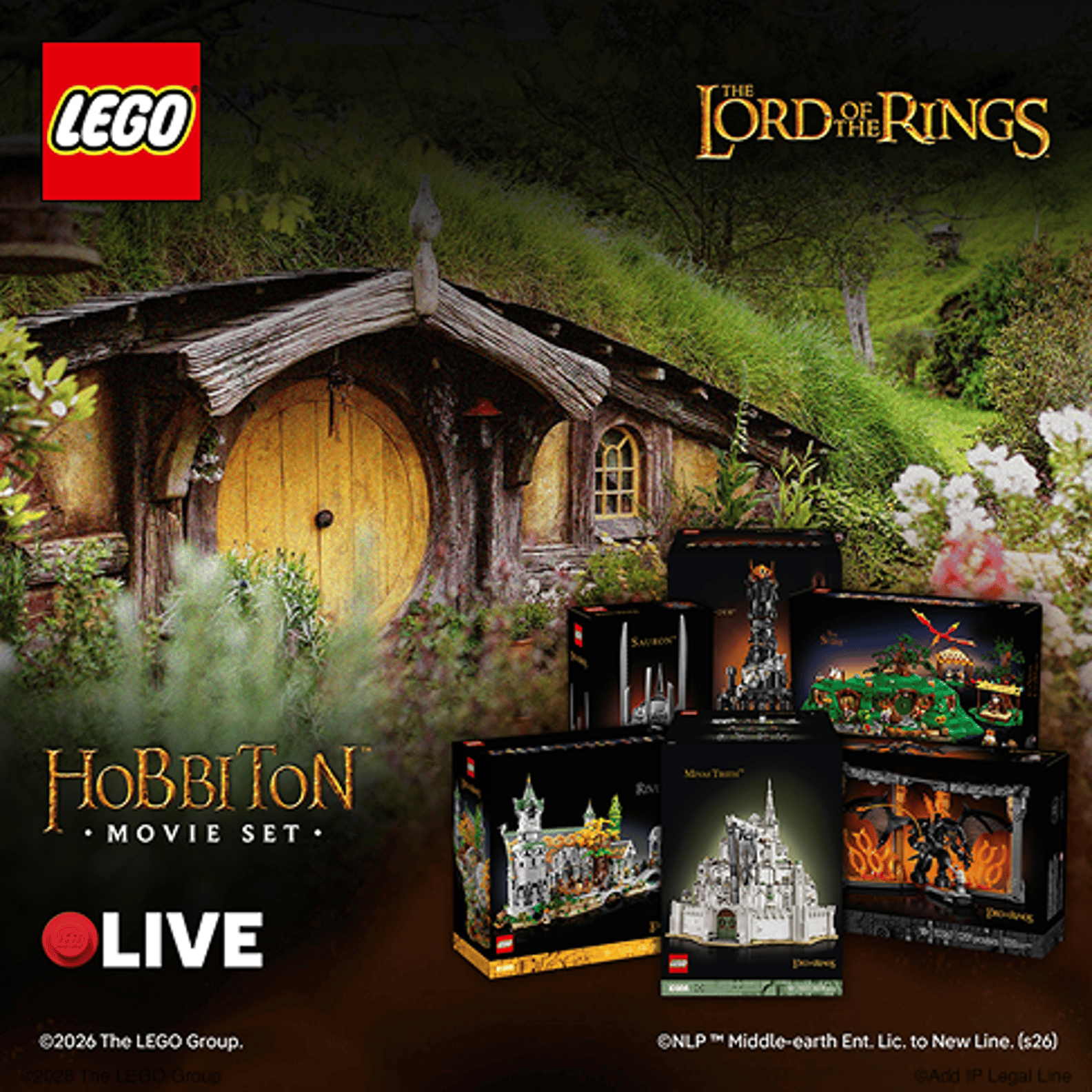 LEGO - 1 x 6 LEGO Der Herr der Ringe Sets + eine 7-tägige Reise nach Auckland, Neuseeland für 2 Personen einschließlich Tickets für die Hobbiton Movie Set Tour, Flüge, 6 Übernachtungen