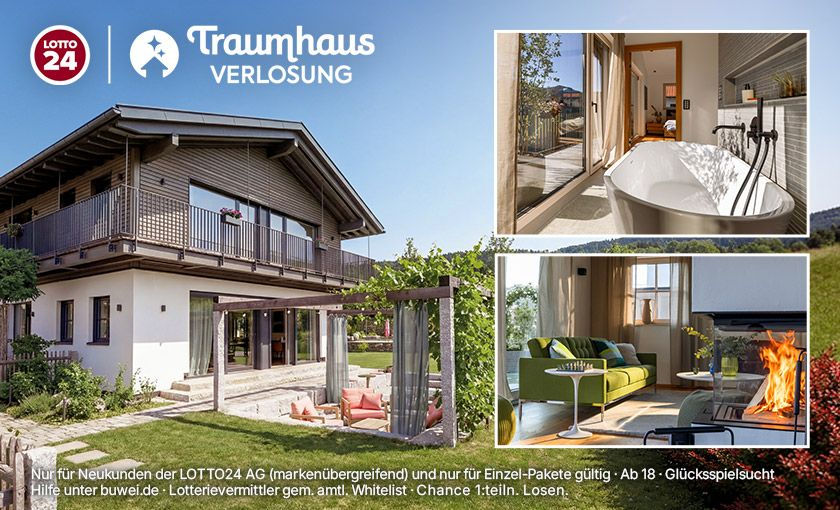 Lotto24: ein 2,4 Mio. € Traumhaus am Chiemsee + 100.000 € in bar - 16 Lose zum halben Preis für 5€ statt 10€