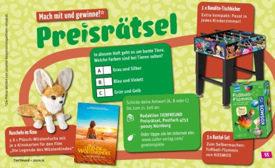 Sailer Verlag - 5 x 1 Plüsch-Wüstenfuchs + 2 Kinokarten für 