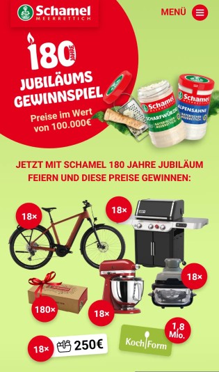 Schamel - Gewinne im Gesamtwert von 100.000€, z. B. Fahrräder, Küchengeräte (Produktkauf)