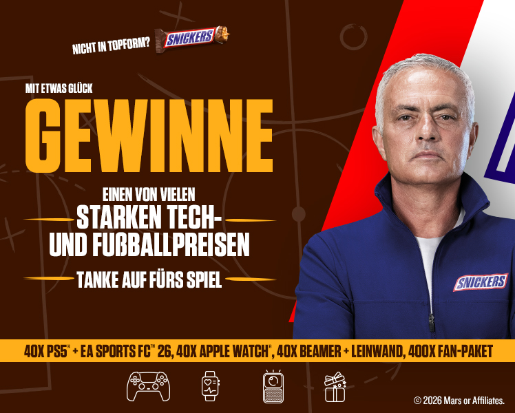 Snickers - 40x Apple Watch SE 3 , 40x Sony Playstation 5 Slim, 40x XIAOMI Smart Projektor L, 400x Fan Pakete: FitFlip Sporthandtuch 50 x 30cm und Derbystar Fußball