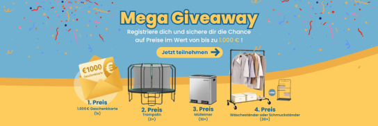 SONGMICS: 1.000 € Geschenkkarte, 3x Trampolin, 30x Wäscheständer & 10x Mülleimer zu gewinnen