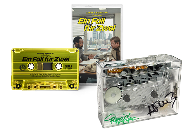 Universal Music - Eine imitierte "Ein Fall für Zwei" Collectors-Edition: ein transparenter Tape Player inkl. Album auf Tape – nummeriert und handsigniert von Afrob & Ferris MC.