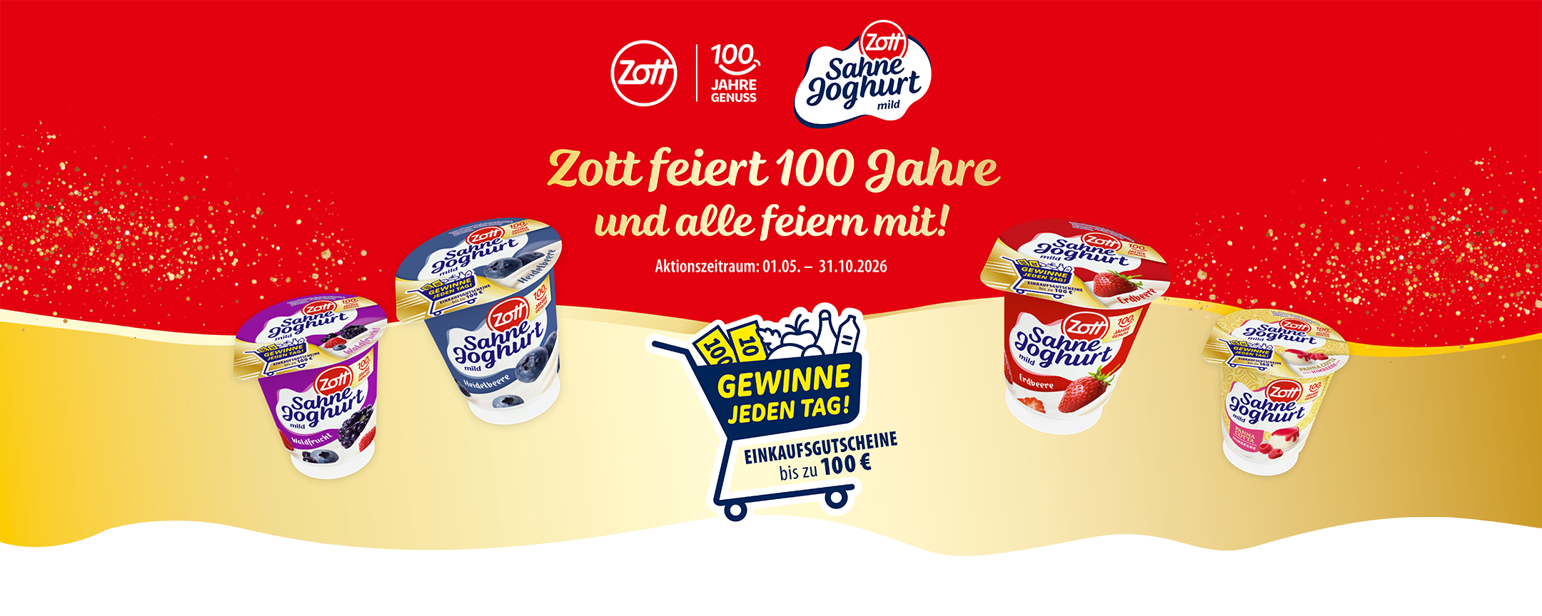 Zott - 6.808 x 10€ Händler-Gutschein und 552 x 100€ Händler-Gutschein (täglich 3 x 100€)
