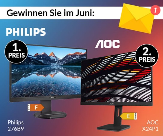 Alternate - 1. Preis: 1x Philips 276B9/00, LED-Monitor 2. Preis: 1x AOC X24P1, LED-Monitor