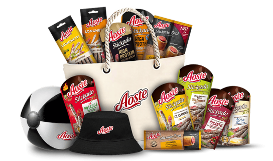 Aoste - 10 × unsere limitierte Try Me Box Summer Edition mit 11 leckeren Aoste-Snacks und sommerlichen Goodies wie Wasserball, Strandtasche und Fischerhut