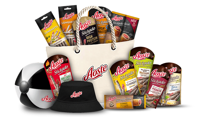 Aoste - 10 × unsere limitierte Try Me Box Summer Edition mit 11 leckeren Aoste-Snacks und sommerlichen Goodies wie Wasserball, Strandtasche und Fischerhut