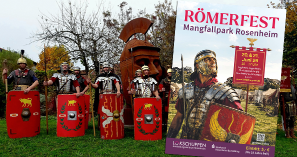 blick-punkt - Römerfest im Mangfallpark 2×1 Familienpaket: Jedes Paket beinhaltet 4 Freikarten für die Römerausstellung (freie Terminwahl) sowie 4 Eintrittsbänder für das Römerfest am Sonntag, 21. Juni 2026