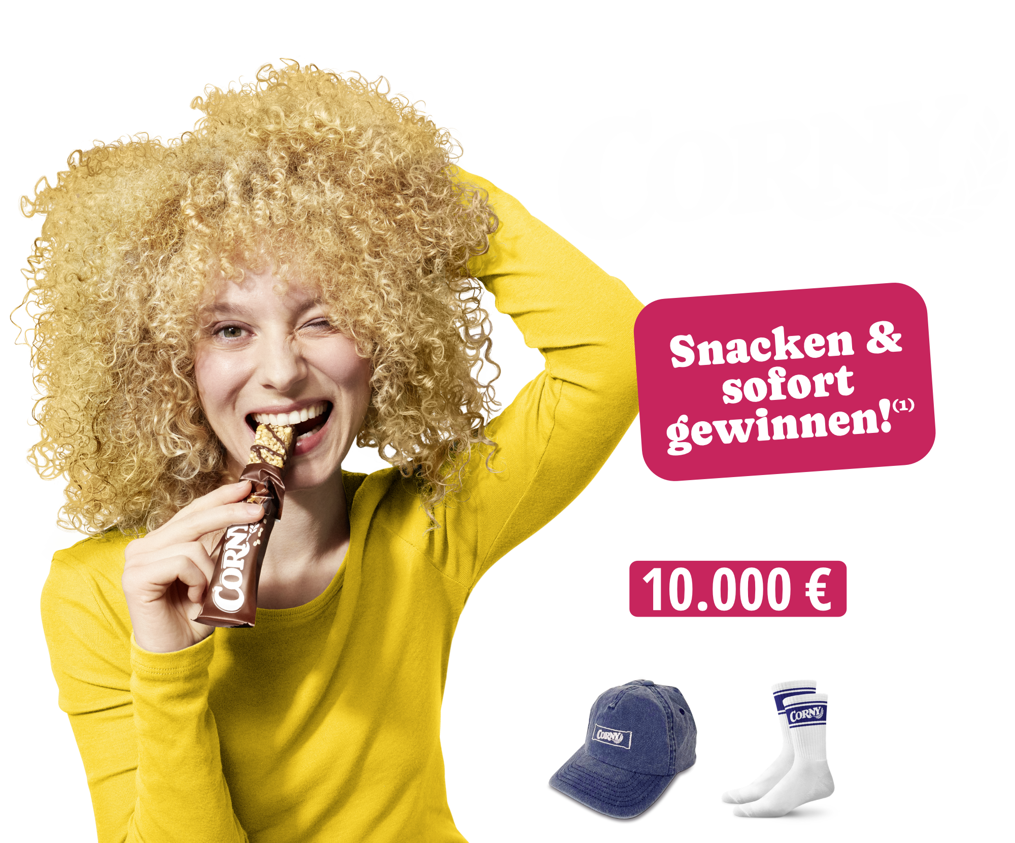 CORNY - bis zu 10.000 € oder Corny Merch (Corny Capy oder Corny Socken)