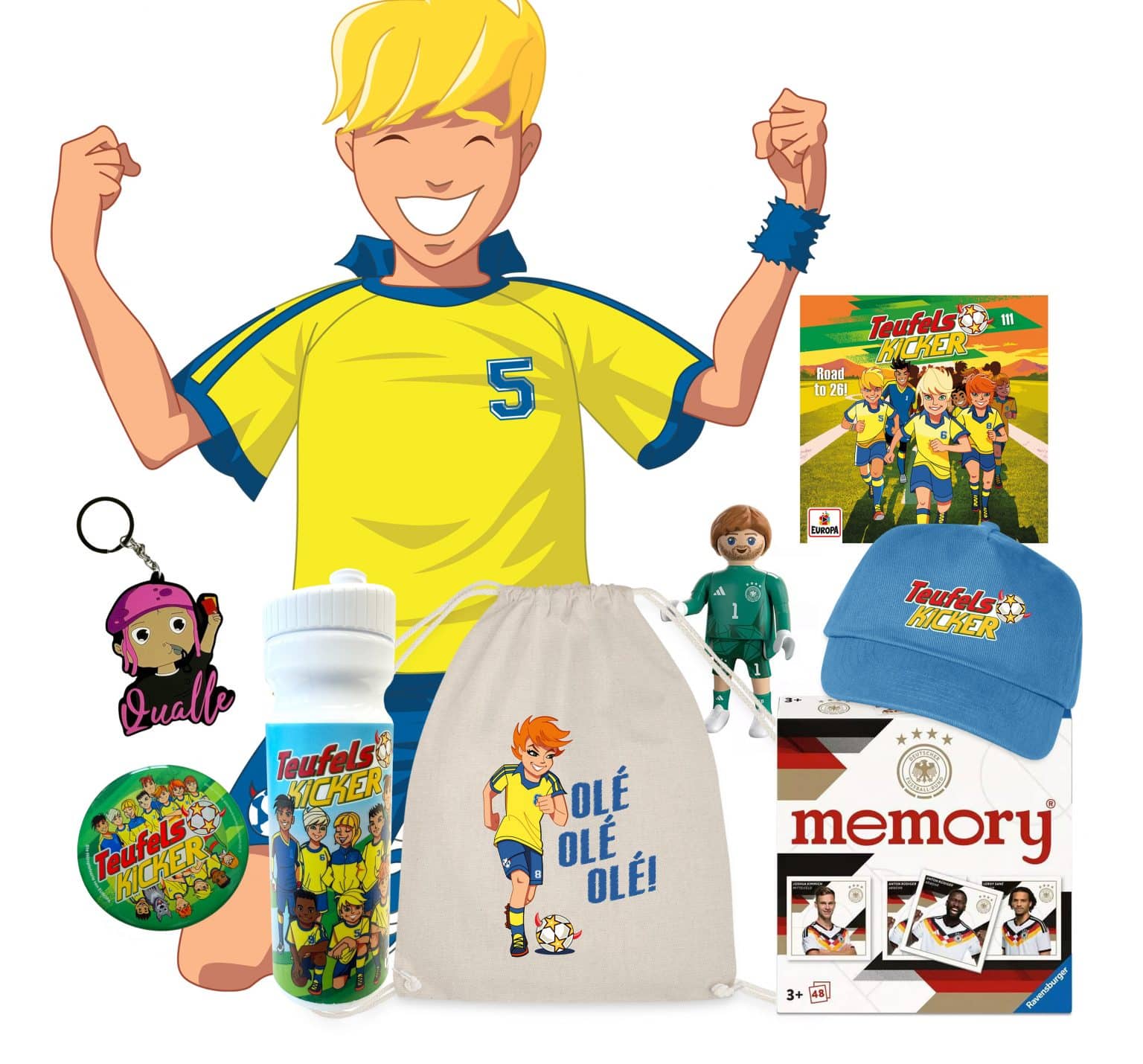 Enkelkind.de - 2 große Fußball-Sets inklusive dem brandneuen Hörspiel auf CD, einem offiziellen mini memory® der DFB-Nationalmannschaft und jeder Menge weiterer Preise