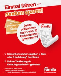 famila - 10x1 Einkaufsgutschein in 5€/10€ Stückelung im Wert des eingereichten Tankbeleges bis maximal 150€ (Produktkauf)