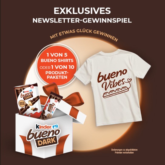 Ferrero - 1 von 5 kinder bueno T-Shirts oder 1 von 10 Produktpaketen