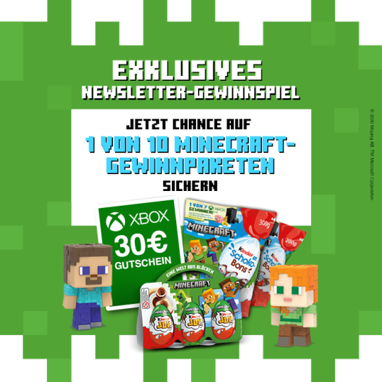 Ferrero - 10 Minecraft-Pakete bestehend aus einer Xbox Guthabenkarte im Wert von 30€ sowie einem 200g kinder Schoko-Bons Beutel und einer 3er kinder Joy Packung