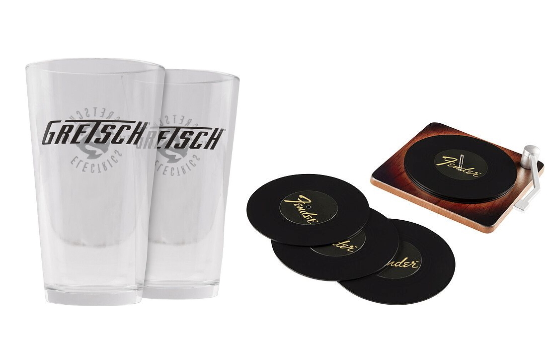 Glücksstern PR - 3x je 2 Gretsch-Pint-Gläser & ein Fender-Bierdeckel-Set