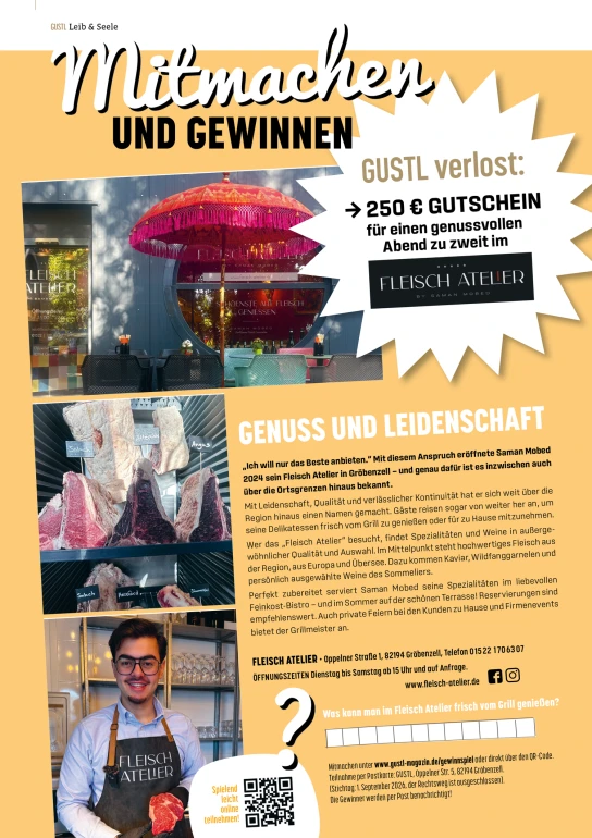 GUSTL – Das Magazin - 250€ Gutschein für das Feinkost Bistro ‚Fleisch Atelier‘ in Gröbenzell im Landkreis Fürstenfeldbruck
