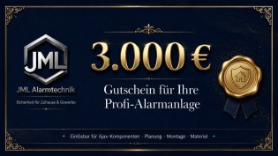 JML Alarmtechnik - 1 × Gutschein im Wert von 3.000 € (Hauptpreis) • 5 × Gutschein im Wert von 1.000 € (zweite Preiskategorie) • 10 × Gutschein im Wert von 500 €