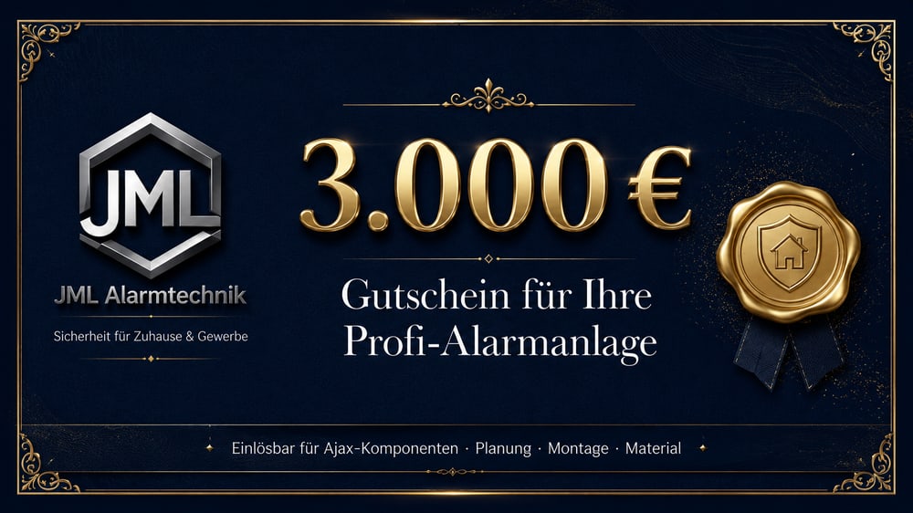 JML Alarmtechnik - 1 × Gutschein im Wert von 3.000 € (Hauptpreis) • 5 × Gutschein im Wert von 1.000 € (zweite Preiskategorie) • 10 × Gutschein im Wert von 500 €