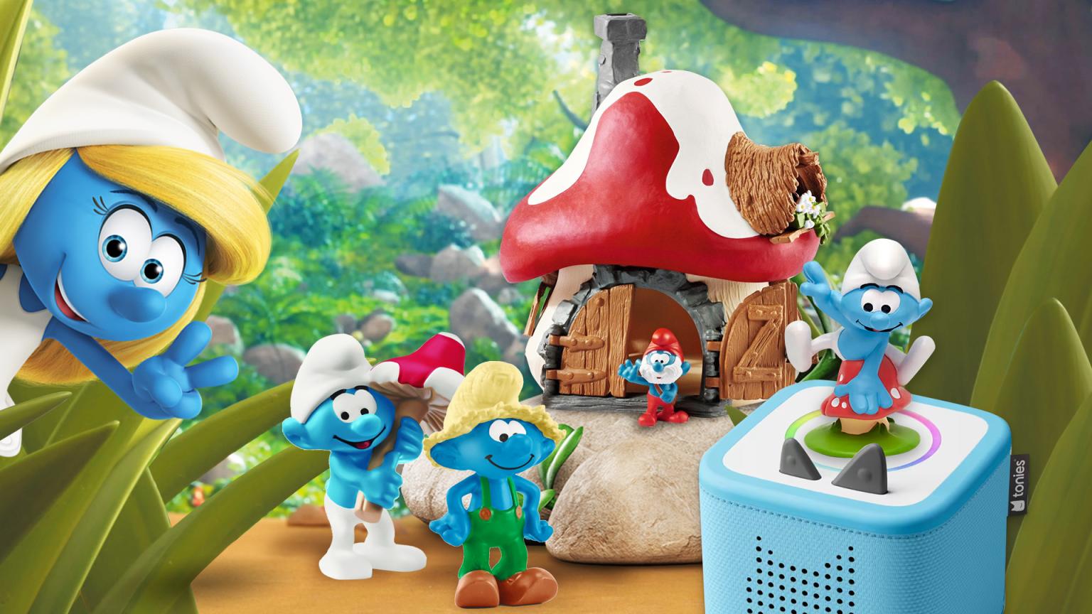 KiKA - Schlumpffigur, ein Schlumpfhaus mit 2 Figuren, Toniebox mit einem Schlumpf-Tonie