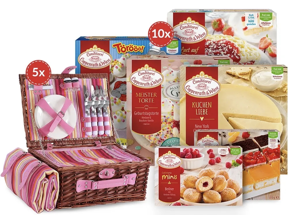 Kuchenkult - Einen von 5 Picknickkörben mit wiederverwendbaren Tellern und Gläsern oder eines von 10 Geburtstagspaketen aus der Conditorei Coppenrath & Wiese,