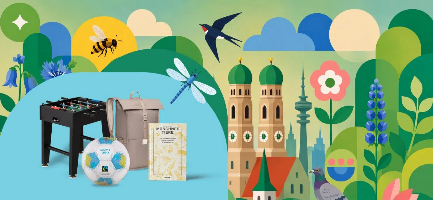 Landeshauptstadt München - 1 x Tischkicker Bandito BigFun • 5 x Coreway Pack 20 Liter Rucksack von Vaude • 10 x Buch „Münchner Tiere“ von Marie Parakenings • 10 x DERBYSTAR & FAIRTRADE Fußball